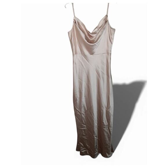 Revelry Champagne Satin Slip Maxi Dress Gown Cowl Neck Side Slit Size 12 Party - Picture 5 of 15